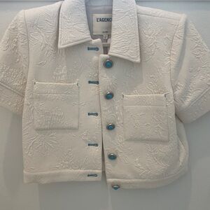 L'AGENCE Cream women’s Jacket with Blue Accents 6